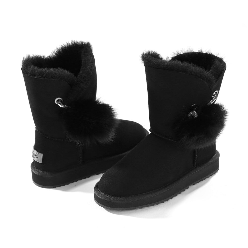 Womens Mink Hair Ball 3/4 Classic UGG Boots Water Resistant Premium Sheepskin AU