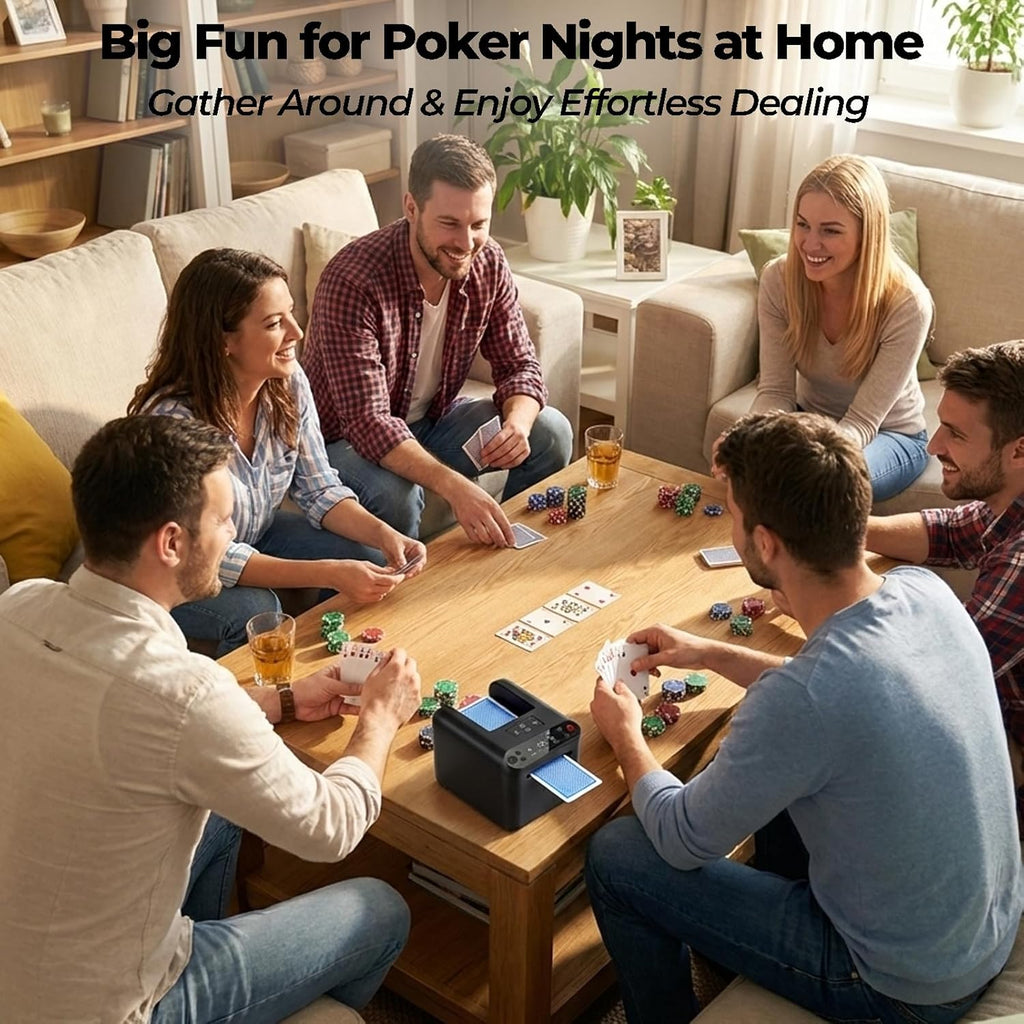 Automatic Card Dealer Machine, Rechargeable for 1-3 Decks, Supports 2-12 Players, Adjustable Dealing Distance, Quiet, 360° & 180° Rotation, Compatible with Poker, UNO, Blackjack, Texas Holdem Etc