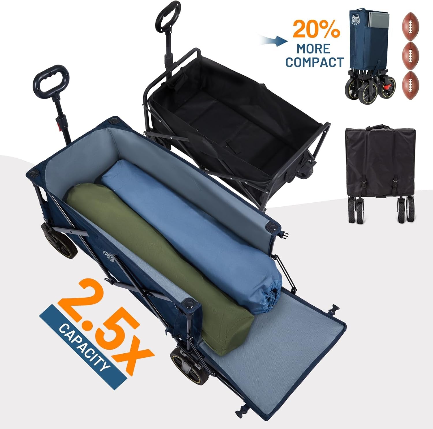 49" Extra Long Collapsible Folding Wagon with Tailgate and Brakes, 300Lbs Heavy Duty Foldable Wagon with Adjustable Handle, 250L Capacity Portable Cart for Outdoor Camping Sports, Grey