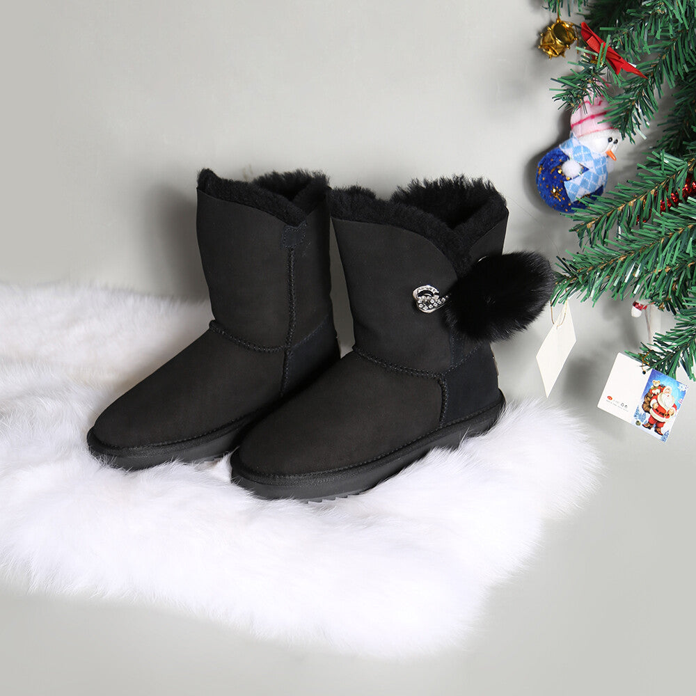 Womens Mink Hair Ball 3/4 Classic UGG Boots Water Resistant Premium Sheepskin AU