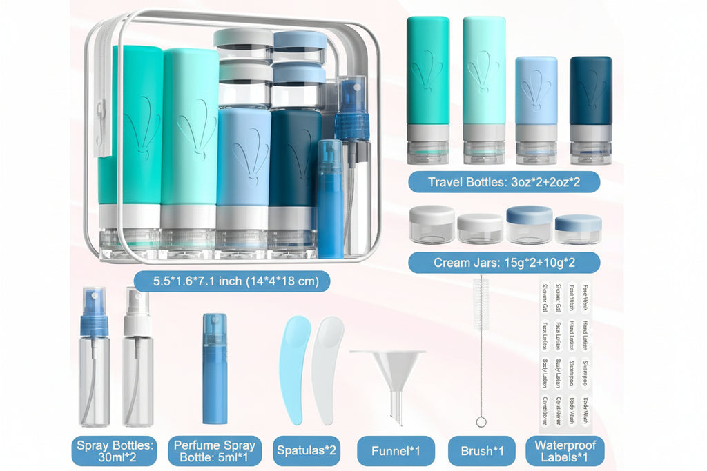 17 Pack Travel Bottles for Toiletries, TSA Approved 90Ml Travel Size Containers, BPA Free Leak Proof Squeezable Silicone Tubes for Shampoo Conditioner Lotion Soap with Labels