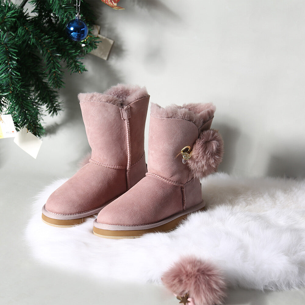 Womens Mink Hair Ball 3/4 Classic UGG Boots Water Resistant Premium Sheepskin AU