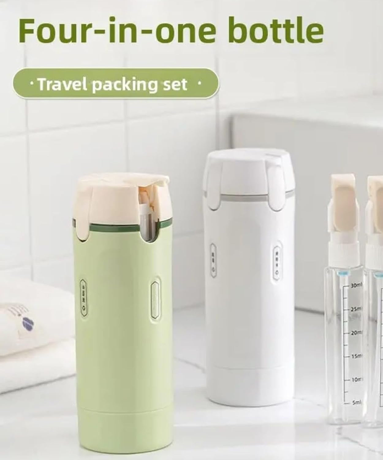 4 in 1 Travel Dispenser Bottle, Travel Toiletry Containers, Refillable, Leak Proof, Portable Containers for Shampoo Lotion Conditioner Cream, Flights Gym Bag Weekends Away (Green)