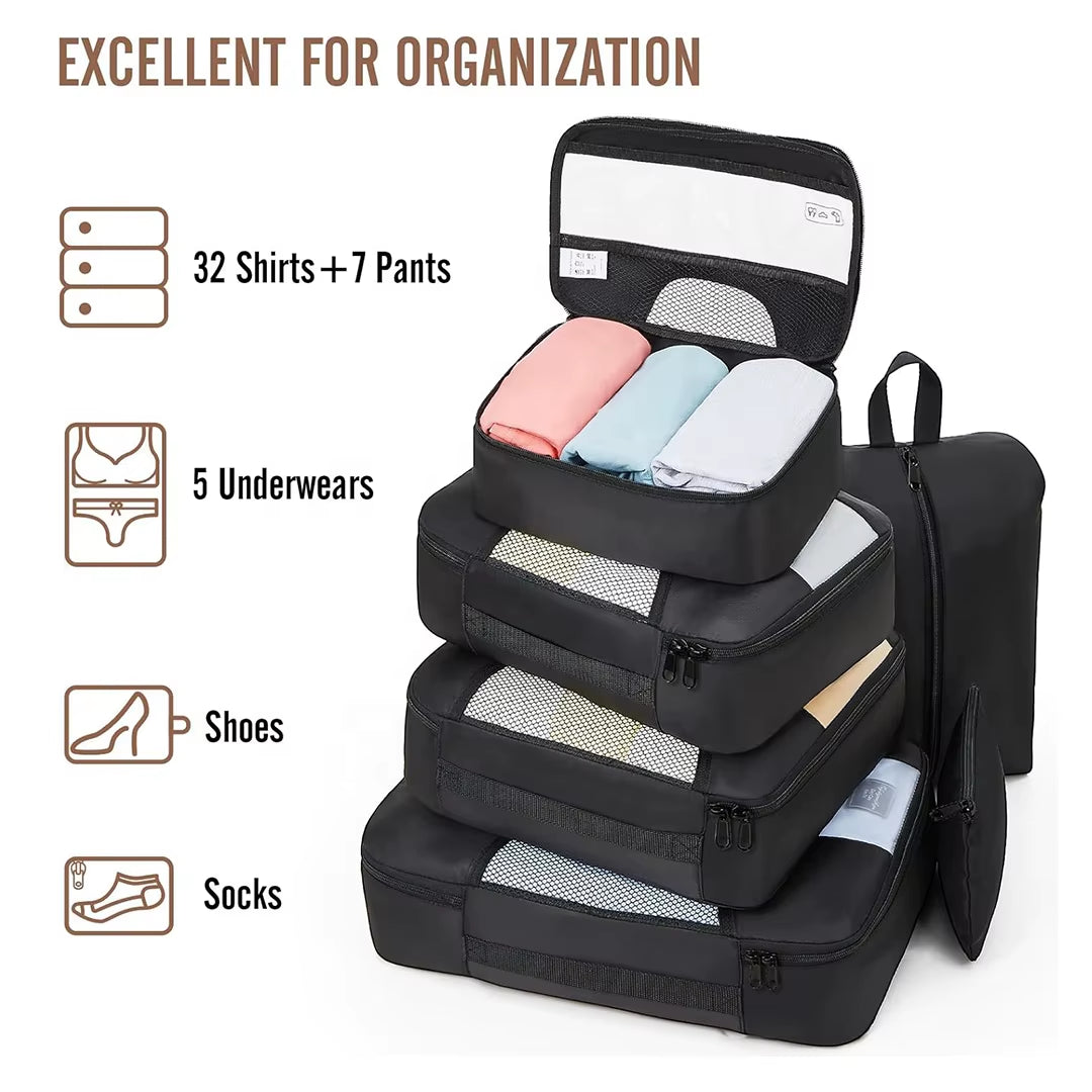 8 Set Unisex Polyester Packing Cubes Fashion Travel Essentials Carry Luggage Organizer Bags Zipper Closure 4 Sizes
