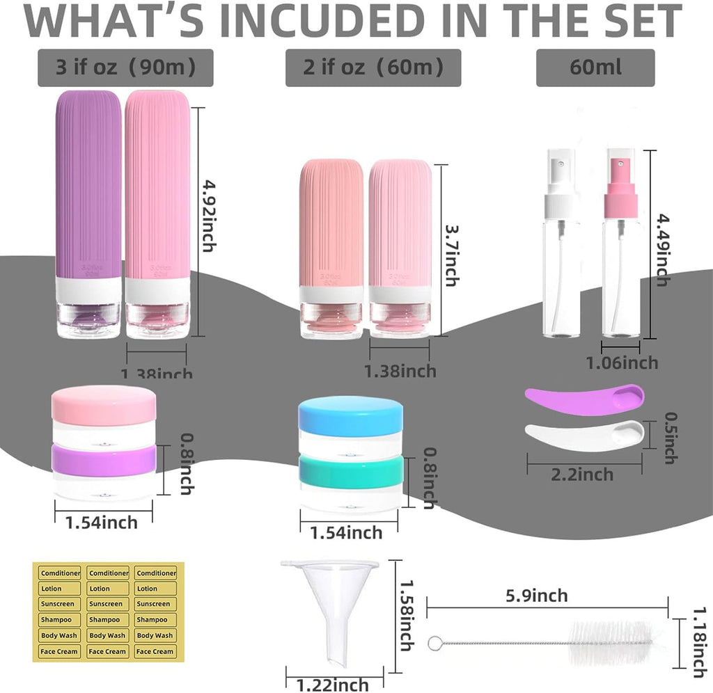 16 Pack Travel Bottles Set for Toiletries, TSA Approved Leak Proof Silicone Squeezable Containers for Toiletries, Refillable Cosmetic Kits for Conditioner Shampoo, Lotion & Body Wash (BPA Free)