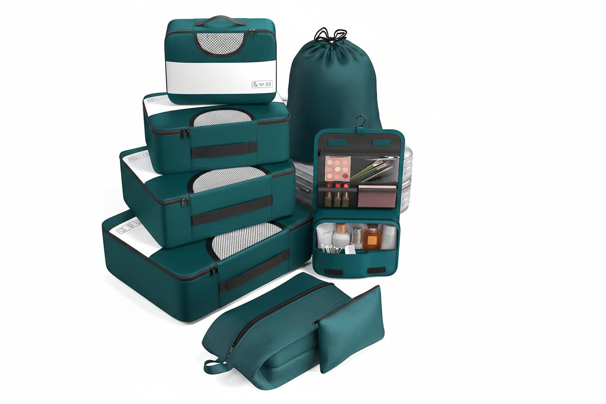 8 Set Unisex Polyester Packing Cubes Fashion Travel Essentials Carry Luggage Organizer Bags Zipper Closure 4 Sizes