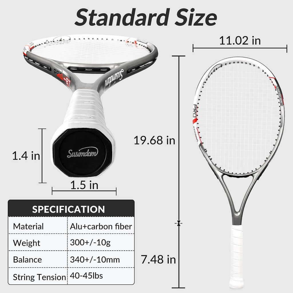 Tennis Rackets for Adults Pre-Strung 27 Inch Tennis Racquets 2 Player Set with 3 Balls 1 Bag
