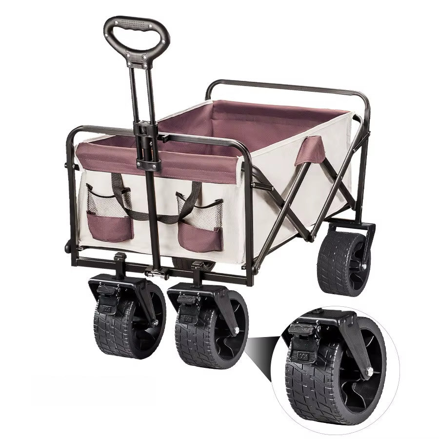 Heavy Duty Large Capacity Widen Tank Wheel Folding Wagon Cart Garden Handle Cart Beach Cart for Outdoor Camping Picnic Tool
