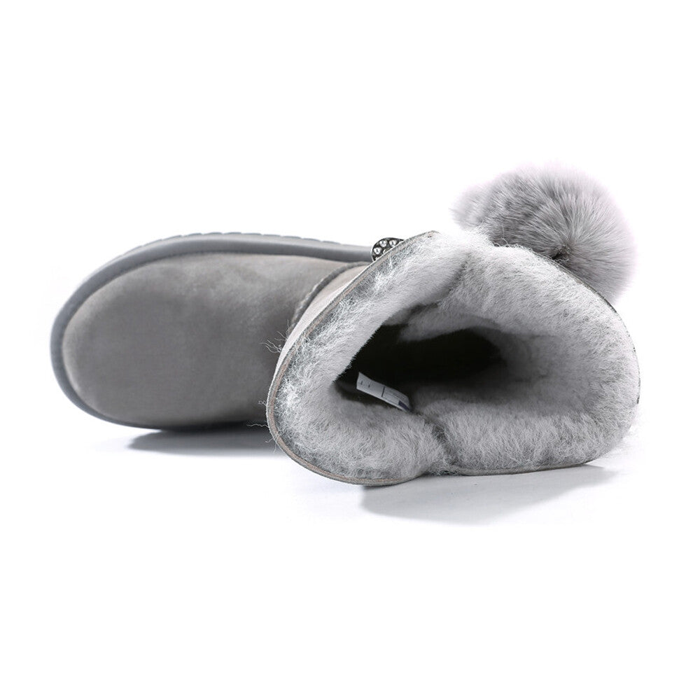 Womens Mink Hair Ball 3/4 Classic UGG Boots Water Resistant Premium Sheepskin AU