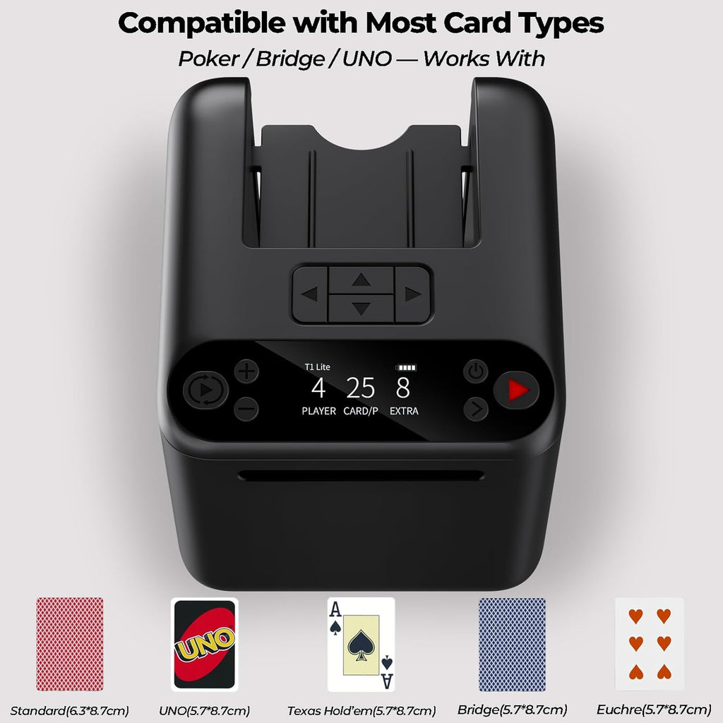 Automatic Card Dealer Machine, Rechargeable for 1-3 Decks, Supports 2-12 Players, Adjustable Dealing Distance, Quiet, 360° & 180° Rotation, Compatible with Poker, UNO, Blackjack, Texas Holdem Etc