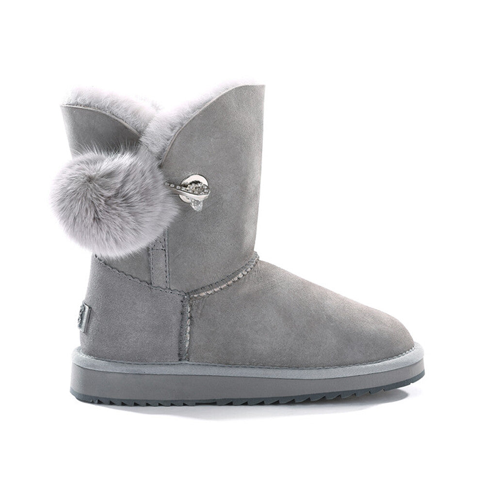 Womens Mink Hair Ball 3/4 Classic UGG Boots Water Resistant Premium Sheepskin AU