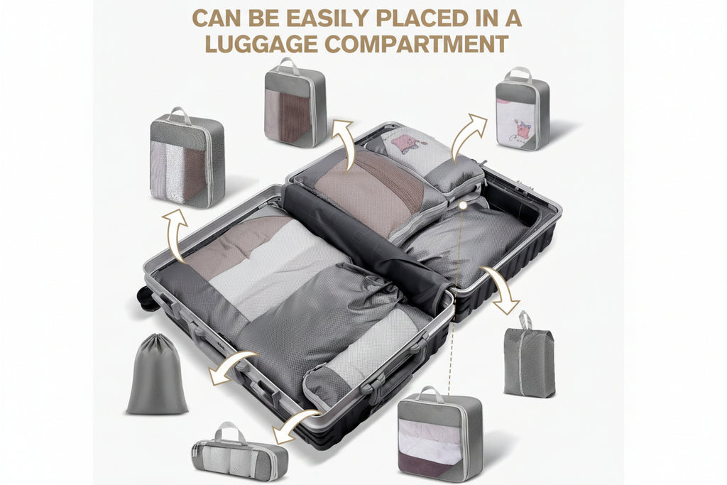 Compression Packing Cubes for Travel, Extensible Packing Cubes, Mesh Luggage Suitcase Organiser Bags, Ultra-Thin Packing Cube,Compression Bags for Luggage Suitcases Travel Accessories（Grey,7Pcs）