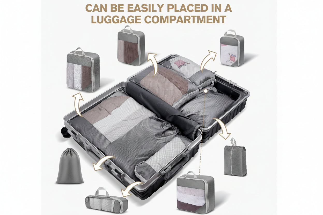 Compression Packing Cubes for Travel, Extensible Packing Cubes, Mesh Luggage Suitcase Organiser Bags, Ultra-Thin Packing Cube,Compression Bags for Luggage Suitcases Travel Accessories（Grey,7Pcs）