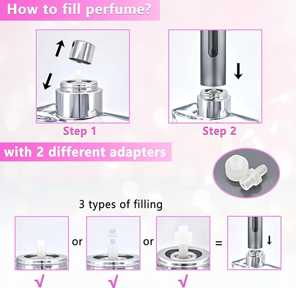 Perfume Atomiser Travel Spray Bottle -  2-Pack 5Ml Leakproof Travel Perfume Refillable Bottle with Pump, Portable Fragrance Atomizer for Women and Men (Grey & Pink)
