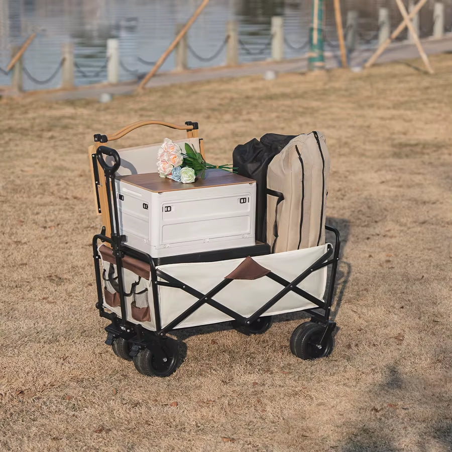 Heavy Duty Large Capacity Widen Tank Wheel Folding Wagon Cart Garden Handle Cart Beach Cart for Outdoor Camping Picnic Tool