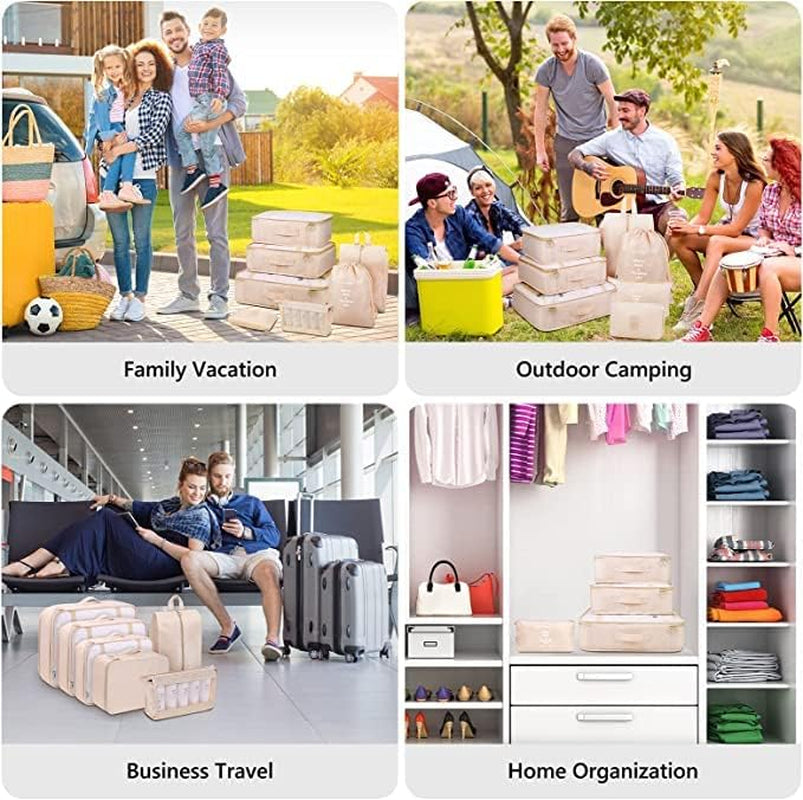 Packing Cubes, 9 Set Packing Cubes with Shoe Bag & Electronics Bag - Luggage Organizers Suitcase Travel Accessories (Beige)