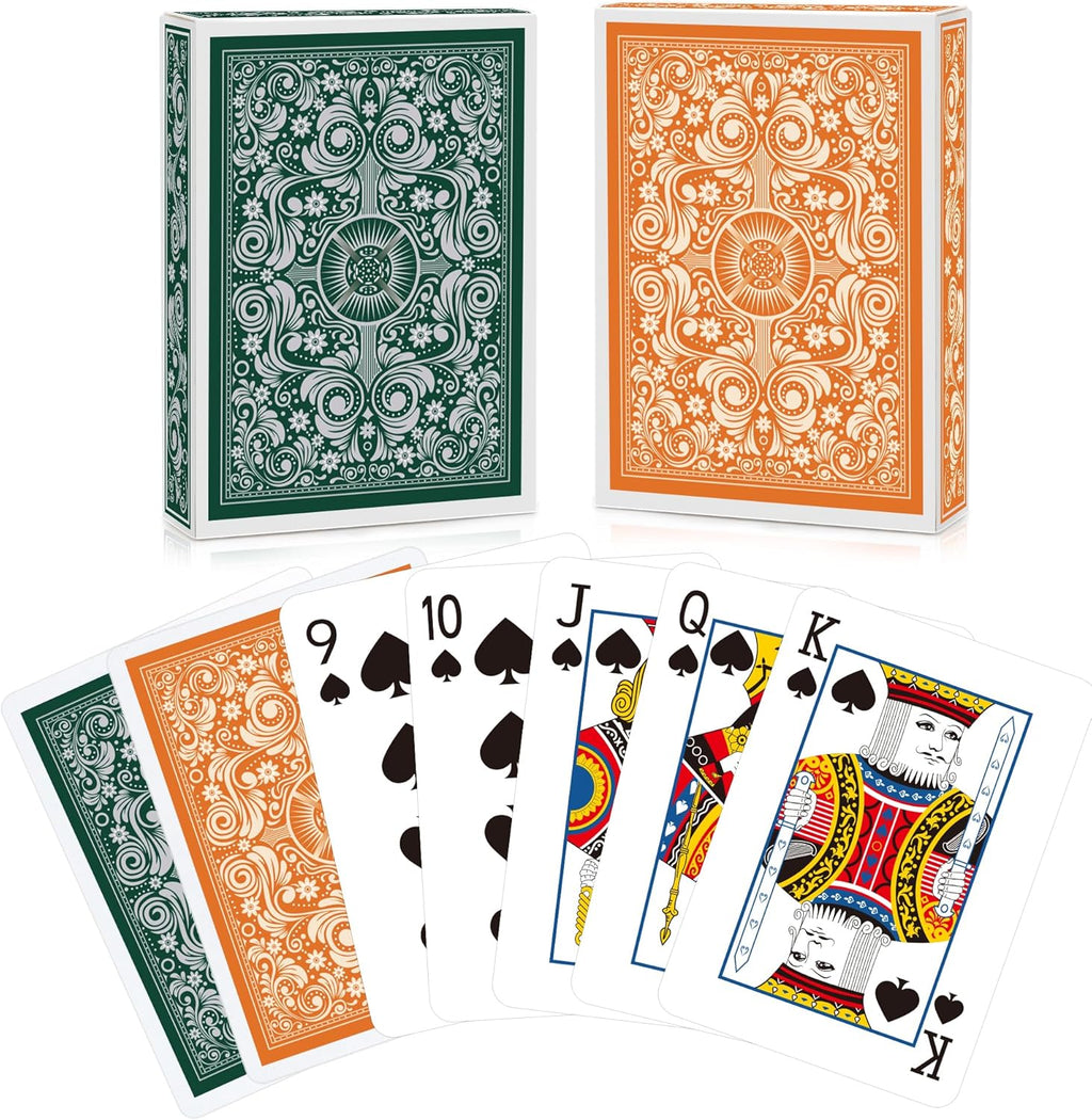 Playing Cards 2 Pack,Deck of Cards,Fun Cards Game for Kids and Adults,Poker Cards Professional,Bridge Standard Playing Cards Set,Suitable for Game Night,Various Party Game (Green/Orange)