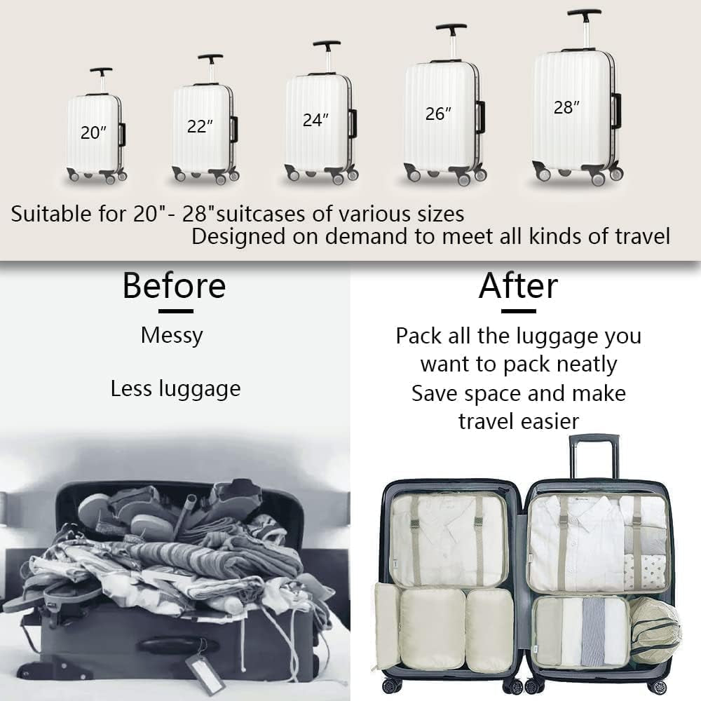 Packing Cubes, 9 Set Packing Cubes with Shoe Bag & Electronics Bag - Luggage Organizers Suitcase Travel Accessories (Beige)