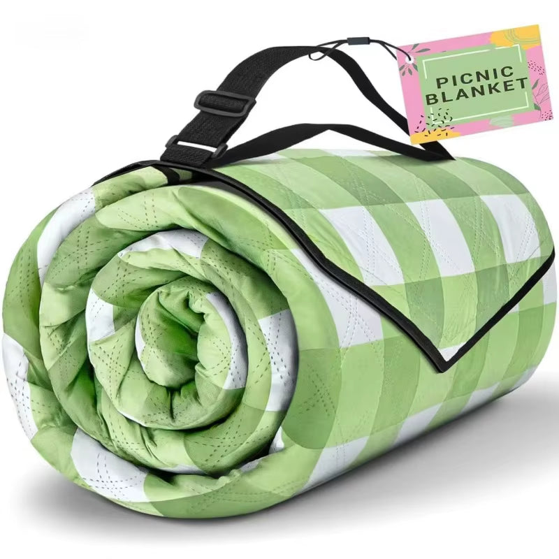 Green Lightweight Thickened Machine-Washable Waterproof Foldable Easy Carry Polyester Picnic Blanket for Outdoor Activities All