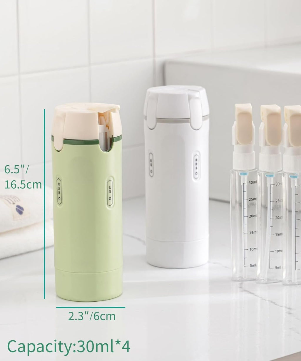 4 in 1 Travel Dispenser Bottle, Travel Toiletry Containers, Refillable, Leak Proof, Portable Containers for Shampoo Lotion Conditioner Cream, Flights Gym Bag Weekends Away (Green)
