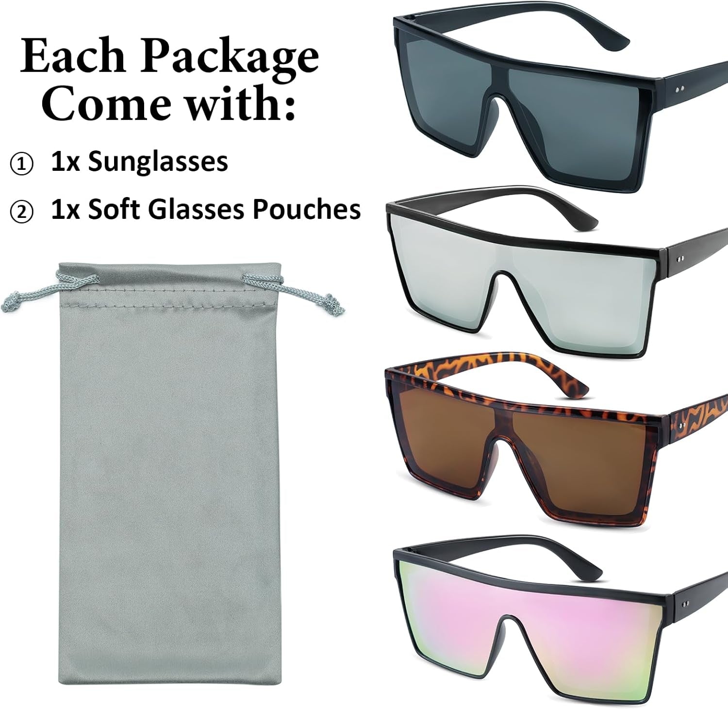 Square Oversized Sunglasses for Women Men Trendy Fashion Flat Top Retro Big Thick Frame, Shield Shades UV400 Protection Goggle Siamese Lens