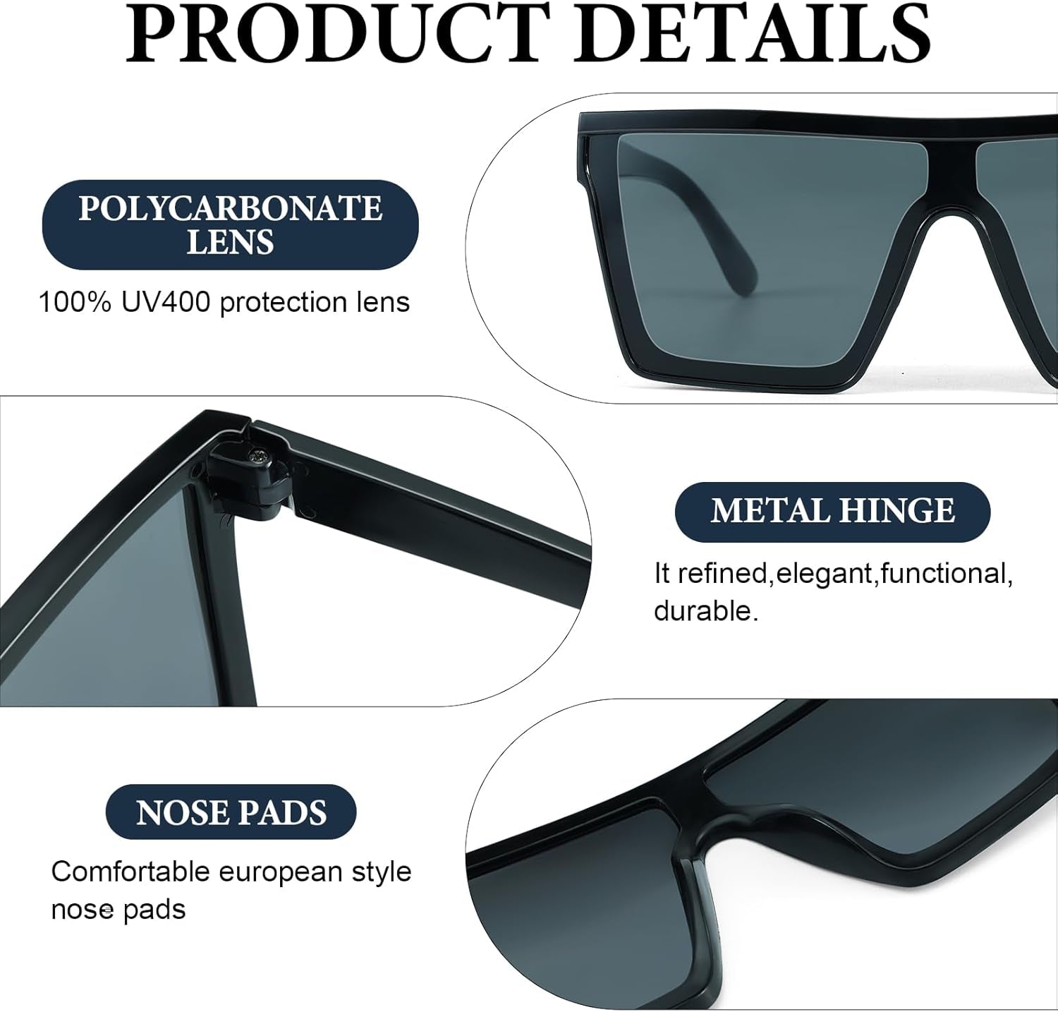 Square Oversized Sunglasses for Women Men Trendy Fashion Flat Top Retro Big Thick Frame, Shield Shades UV400 Protection Goggle Siamese Lens