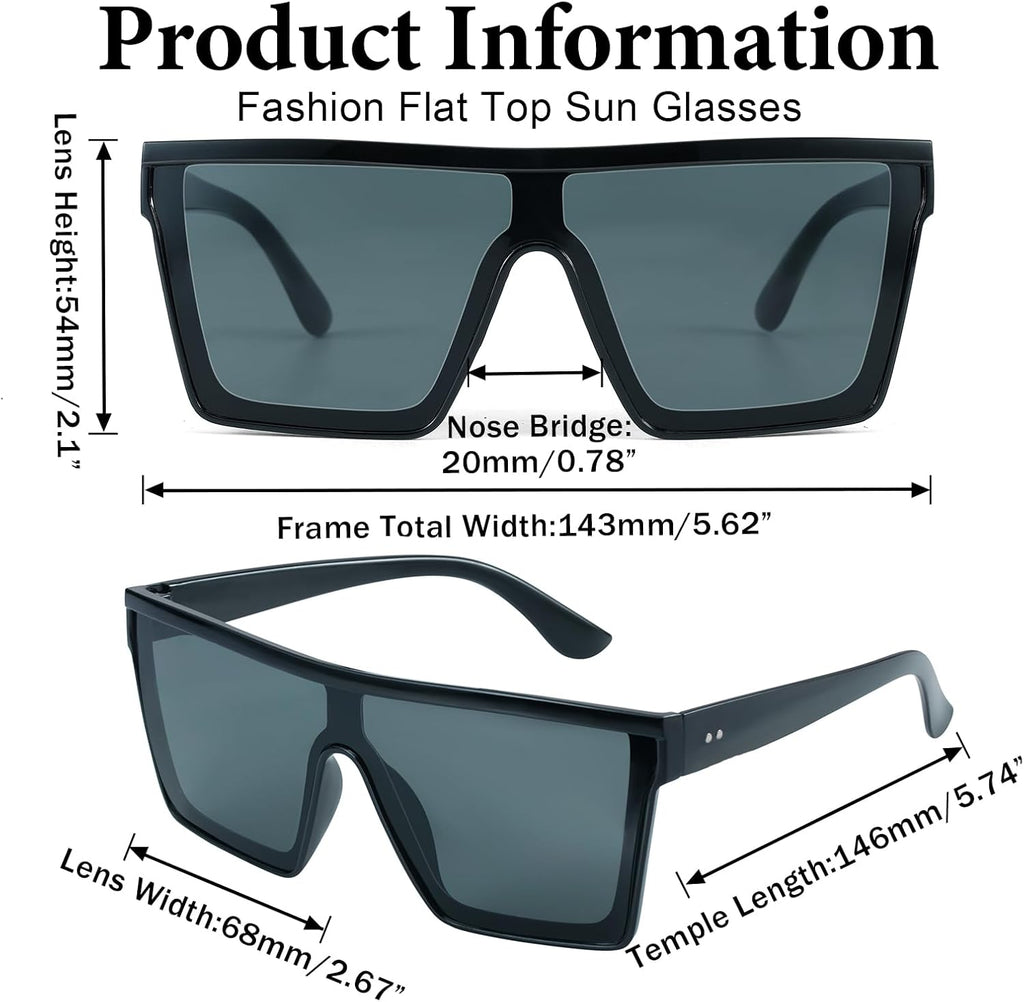 Square Oversized Sunglasses for Women Men Trendy Fashion Flat Top Retro Big Thick Frame, Shield Shades UV400 Protection Goggle Siamese Lens