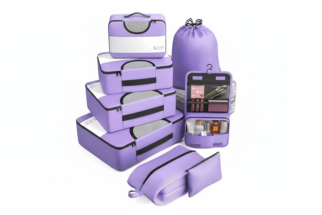 8 Set Unisex Polyester Packing Cubes Fashion Travel Essentials Carry Luggage Organizer Bags Zipper Closure 4 Sizes